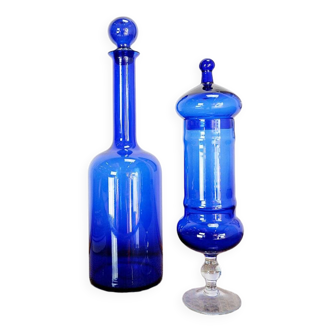 Blue glass carafe and candy box