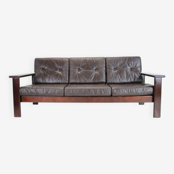 1960s Leather 3-Seater Scandinavian Sofa
