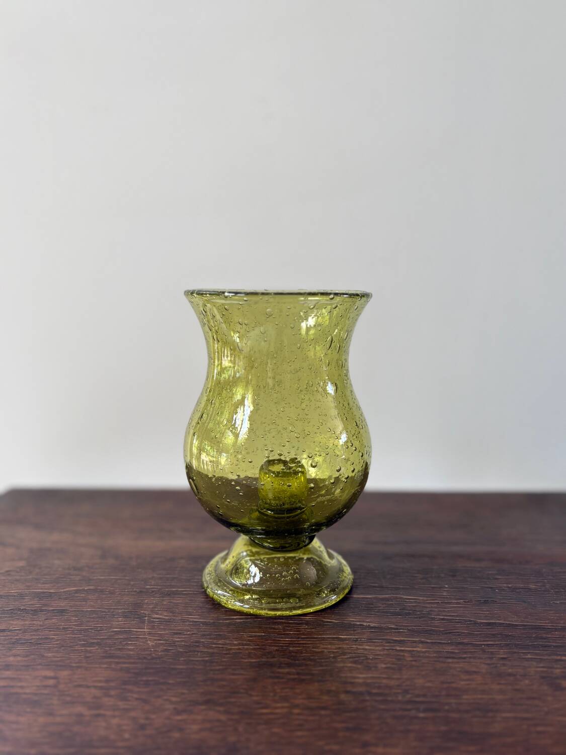 candle holder in biot green bubble glass from the 60s