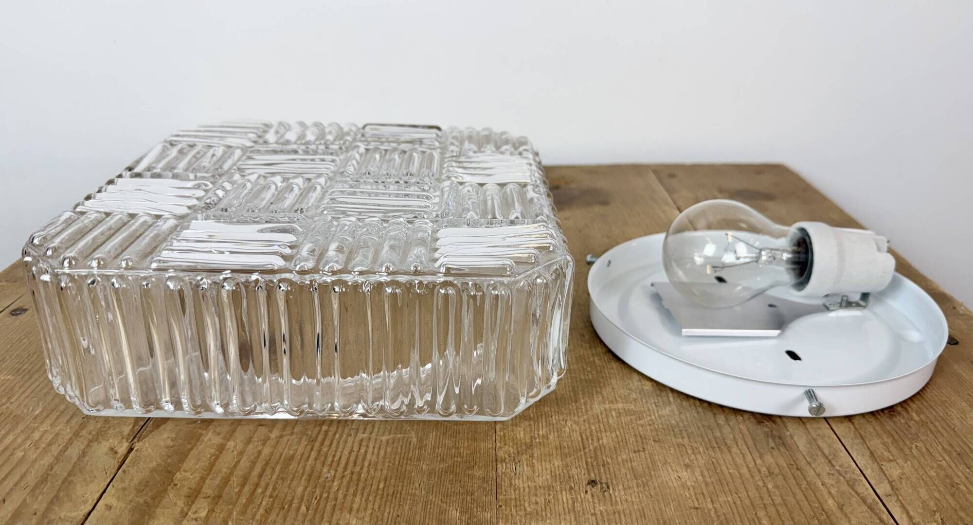 Vintage Glass Wall or Ceiling Light, 1970s
