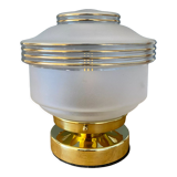 Table lamp vintage art deco globe in white frosted glass with golden edging
