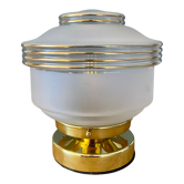 Lampe à poser globe vintage art déco en verre dépoli blanc avec liserés dorés