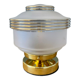 Table lamp vintage art deco globe in white frosted glass with golden edging