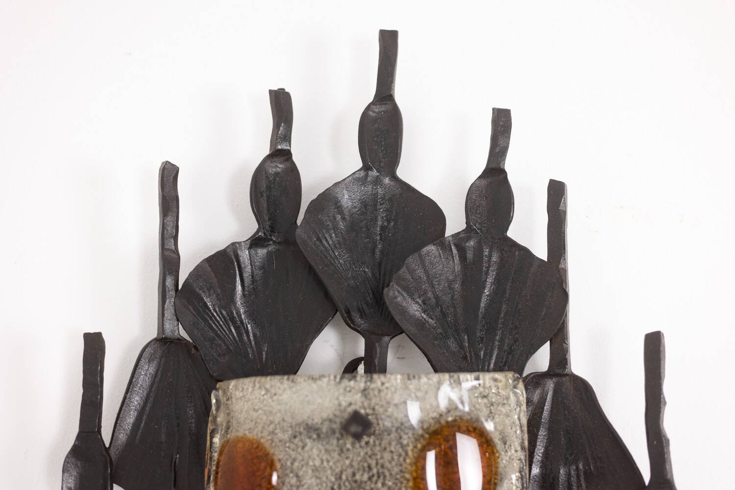 Mazzega. Pair of Brutalist wall lights in glass and iron. 1950s.