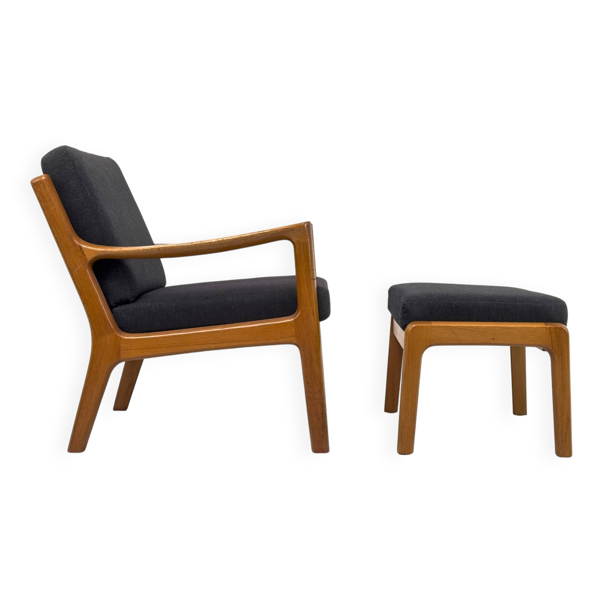 Senator Lounge Chair and Ottoman in Teak and Wool by Ole Wanscher for P. Je