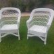 Rattan armchairs, white lacquered