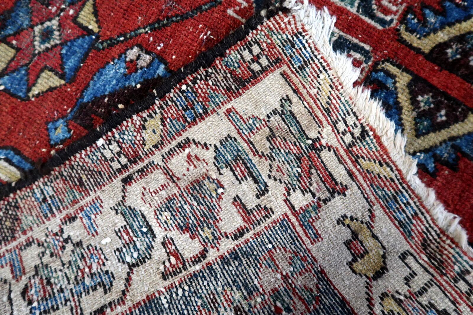 Antique 1920s Persian Hamadan rug, distressed tribal medallion, 128cm x 194cm