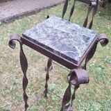 Pair of Brutalist patinated iron and veined marble columns, 1960s