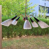 Five-branch opaline, bakelite and brass chandelier from the 50s