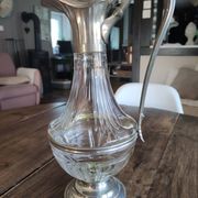 Old water decanter in curved glass and tin Art Nouveau style