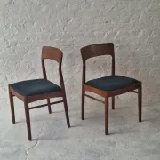 Pair of Henning Kjaernulf teak dining chairs sea blue-green, Denmark 1960s