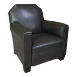 Art Deco club armchair in skai and wood