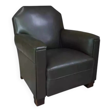Fauteuil club art déco en skaï et bois