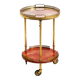 Round, small 1960s Aldo Tura serving or bar trolley in red goatskin leather