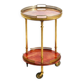 Chariot de service ou de bar rond et petit des années 1960 en cuir de chèvre rouge Aldo Tura.