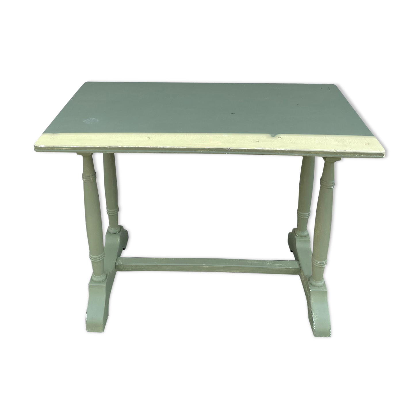 Patinated green baluster table