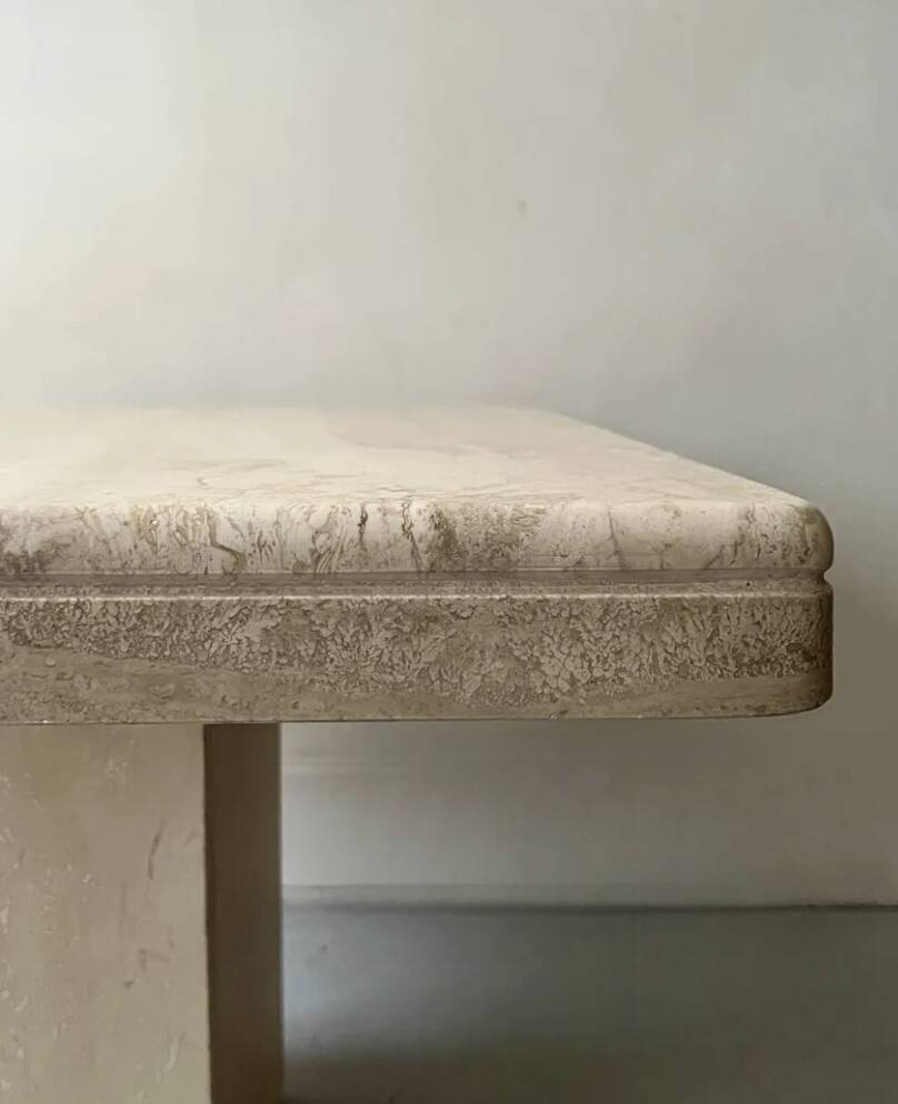 Square coffee table in polished travertine, Italy 1970.