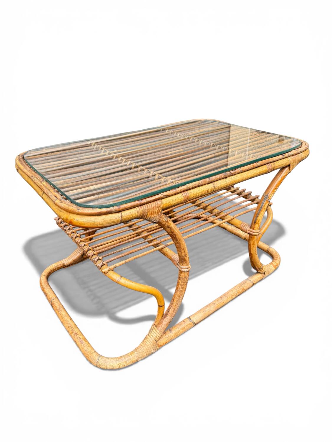 Vintage rattan coffee table – 1950s design