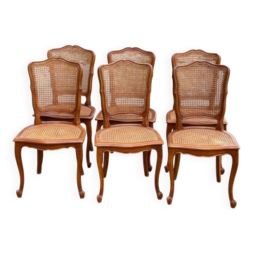 6 Louis XV cane chairs in solid wood from the 1950s.