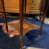 Bouillotte table pedestal table with marquetry decoration and bronze ornaments in the Louis style