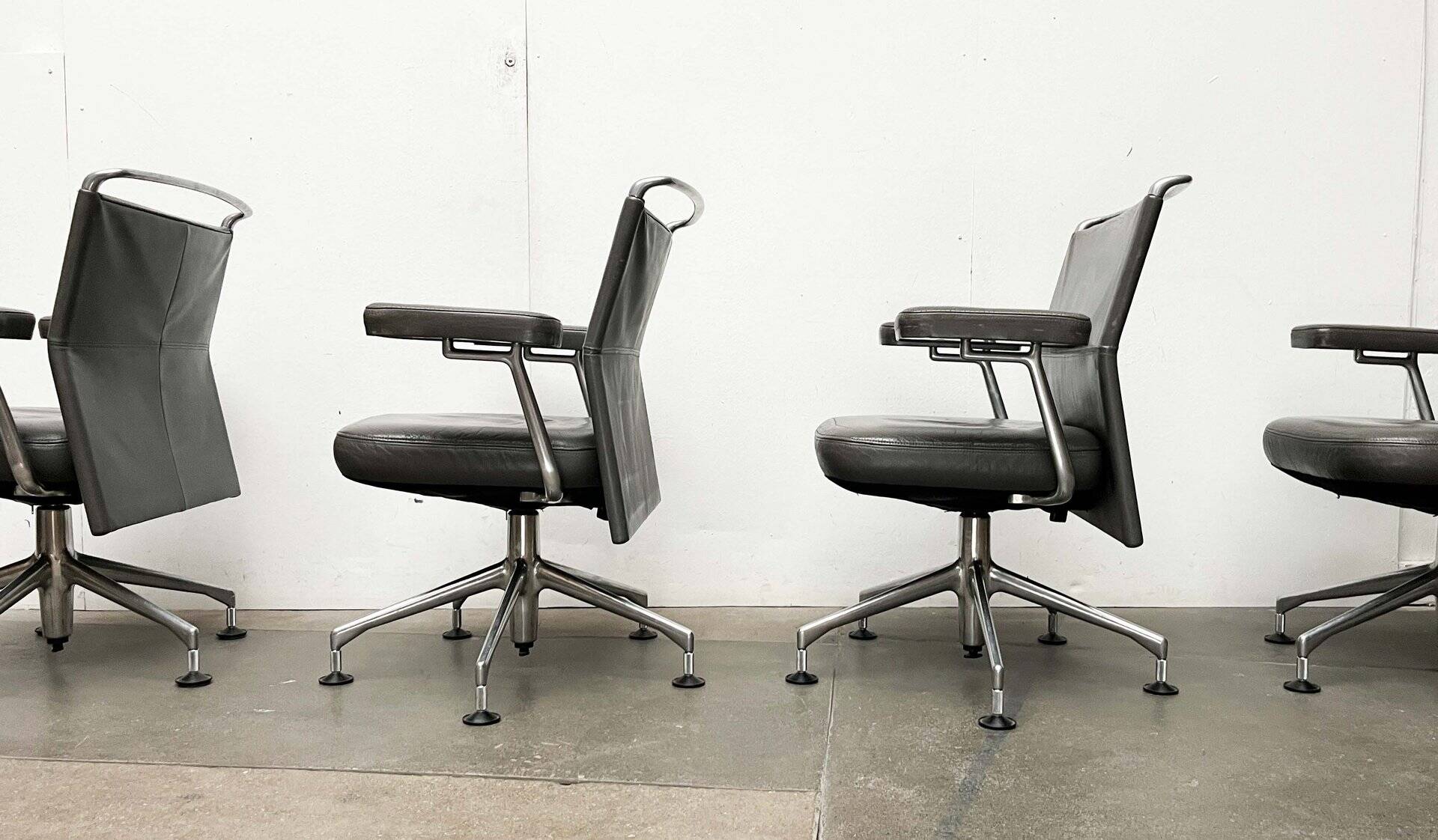 Postmodern swivel chairs model AC2 in leather by Antonio Cittero for Vitra, 1990s, set of 4.