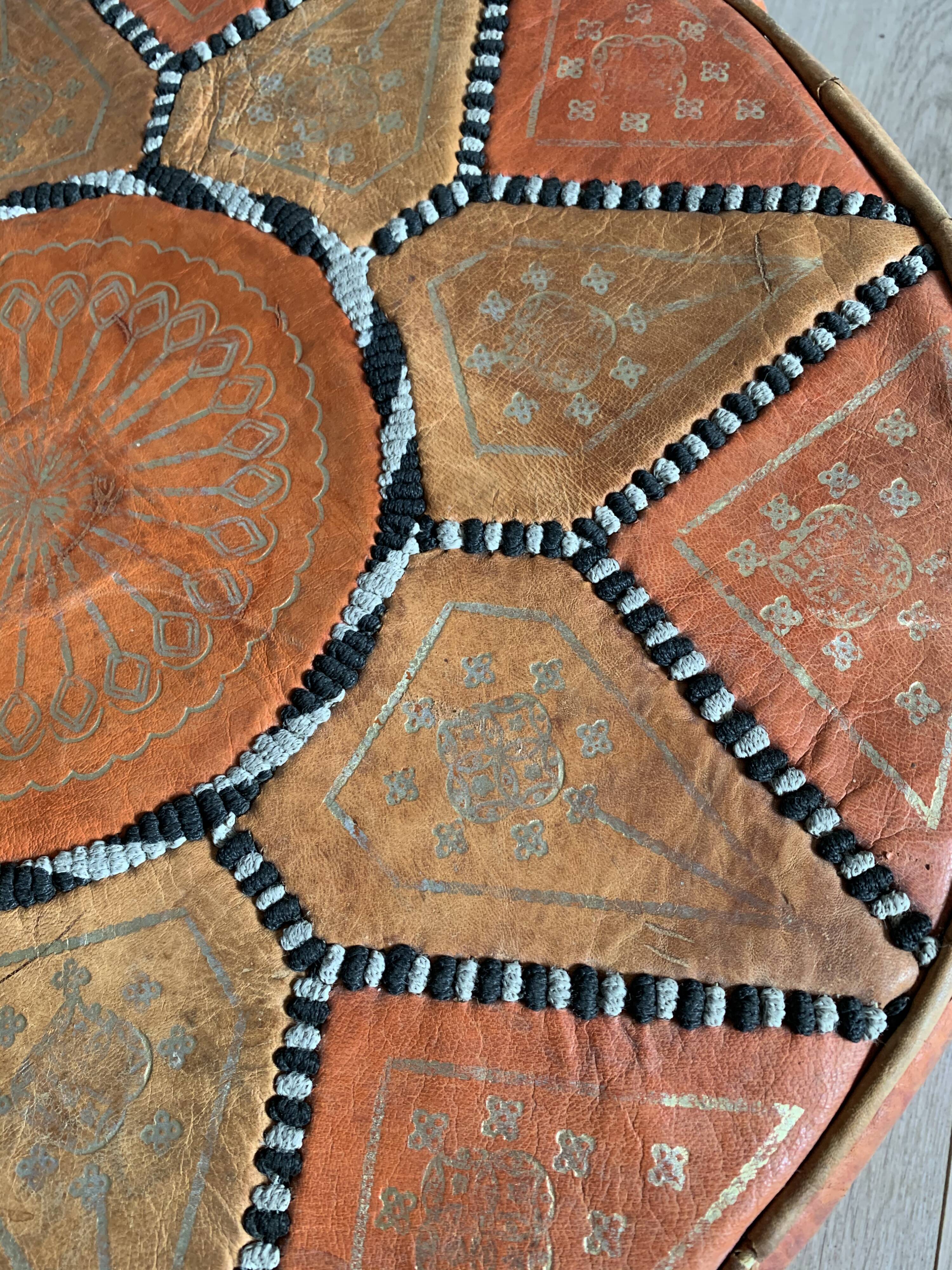 Moroccan leather pouf