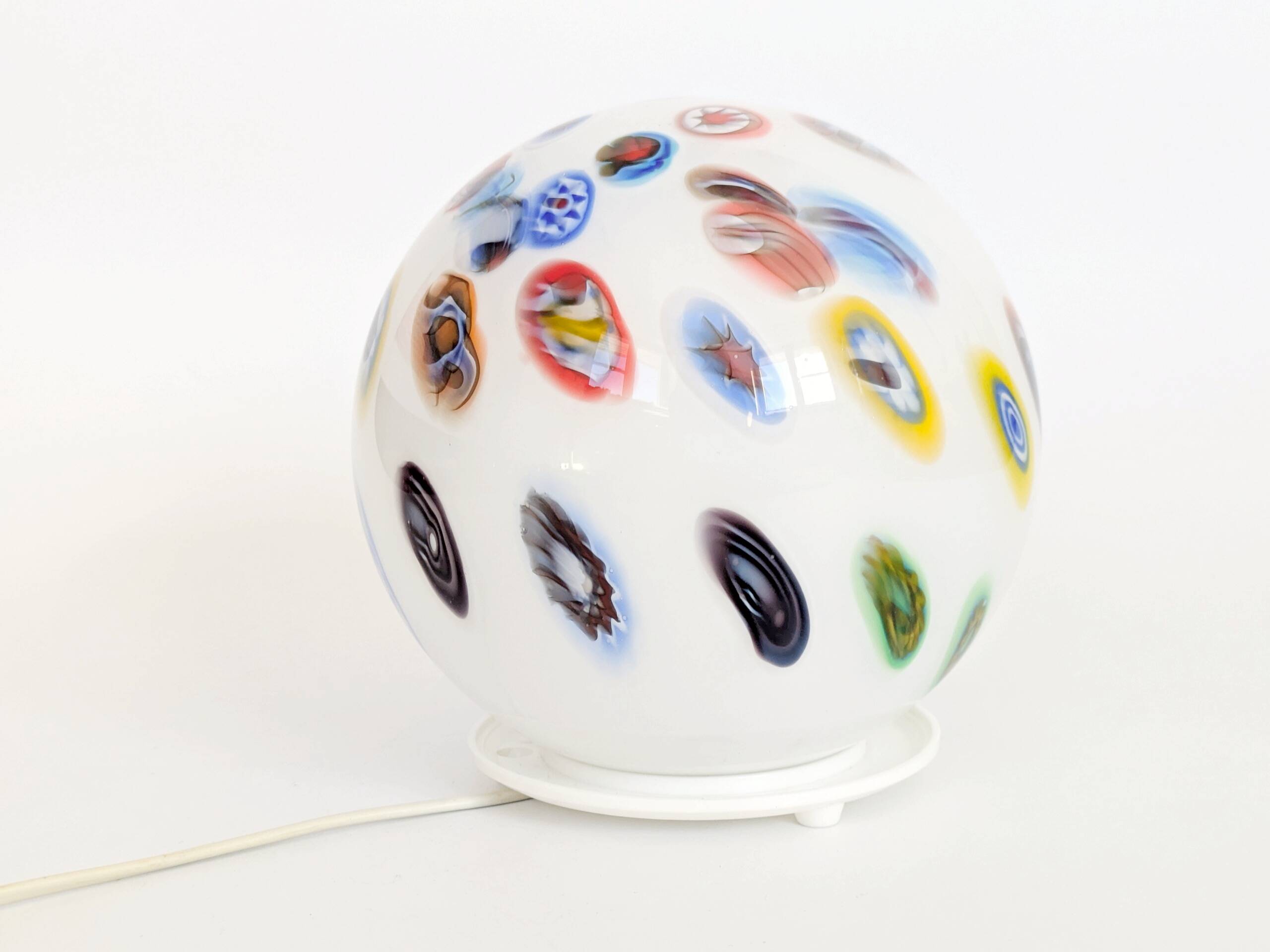 Vintage glass globe table lamp in millefiori style, 1990s.
