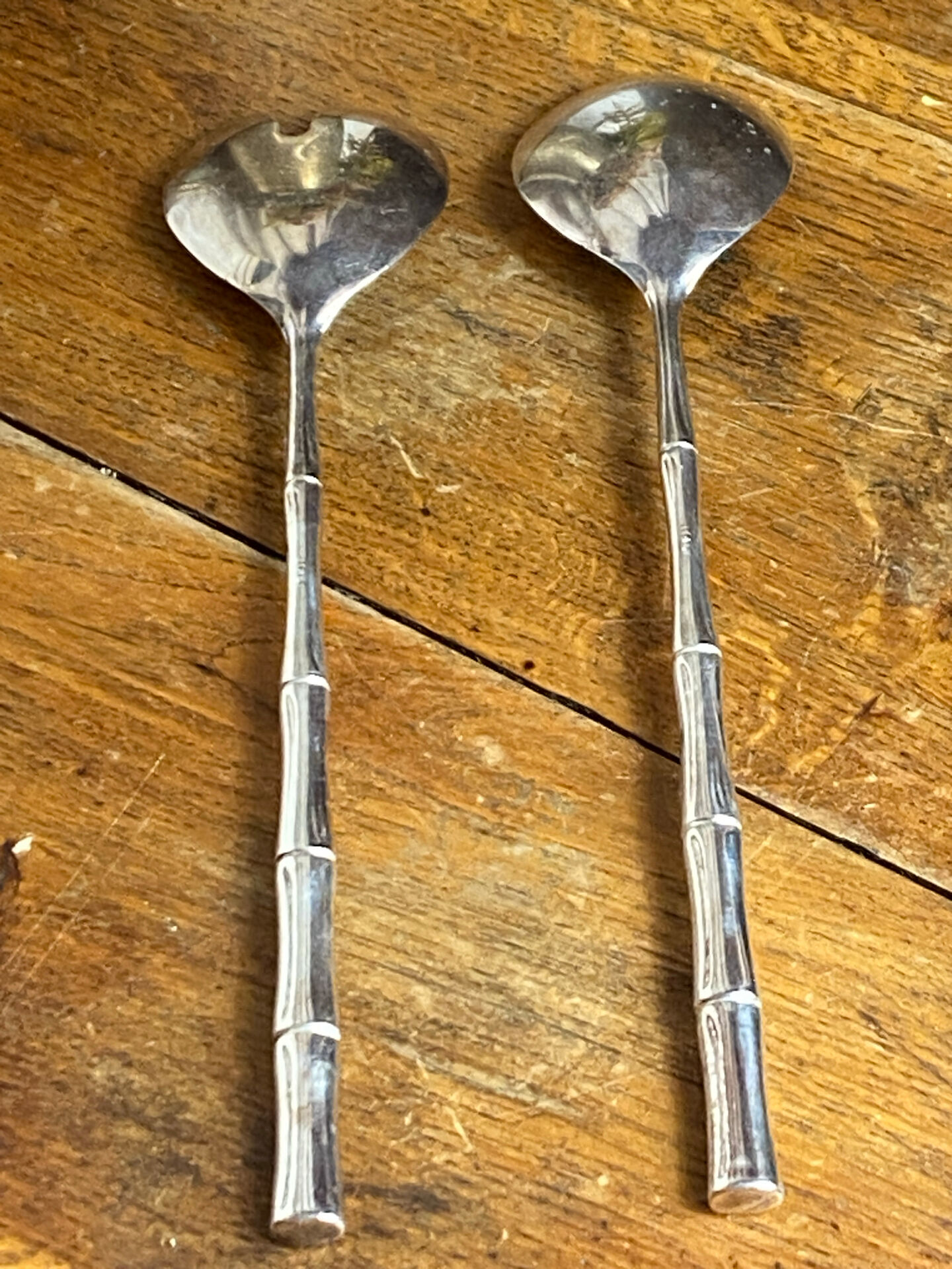 Bamboo-style serving cutlery in silver-plated metal