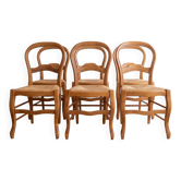 Lot de 6 chaises traditionnelles en bois et paille tressée
