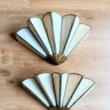 Set of 2 vintage shell or fan wall lights in glass paste and aged gold metal