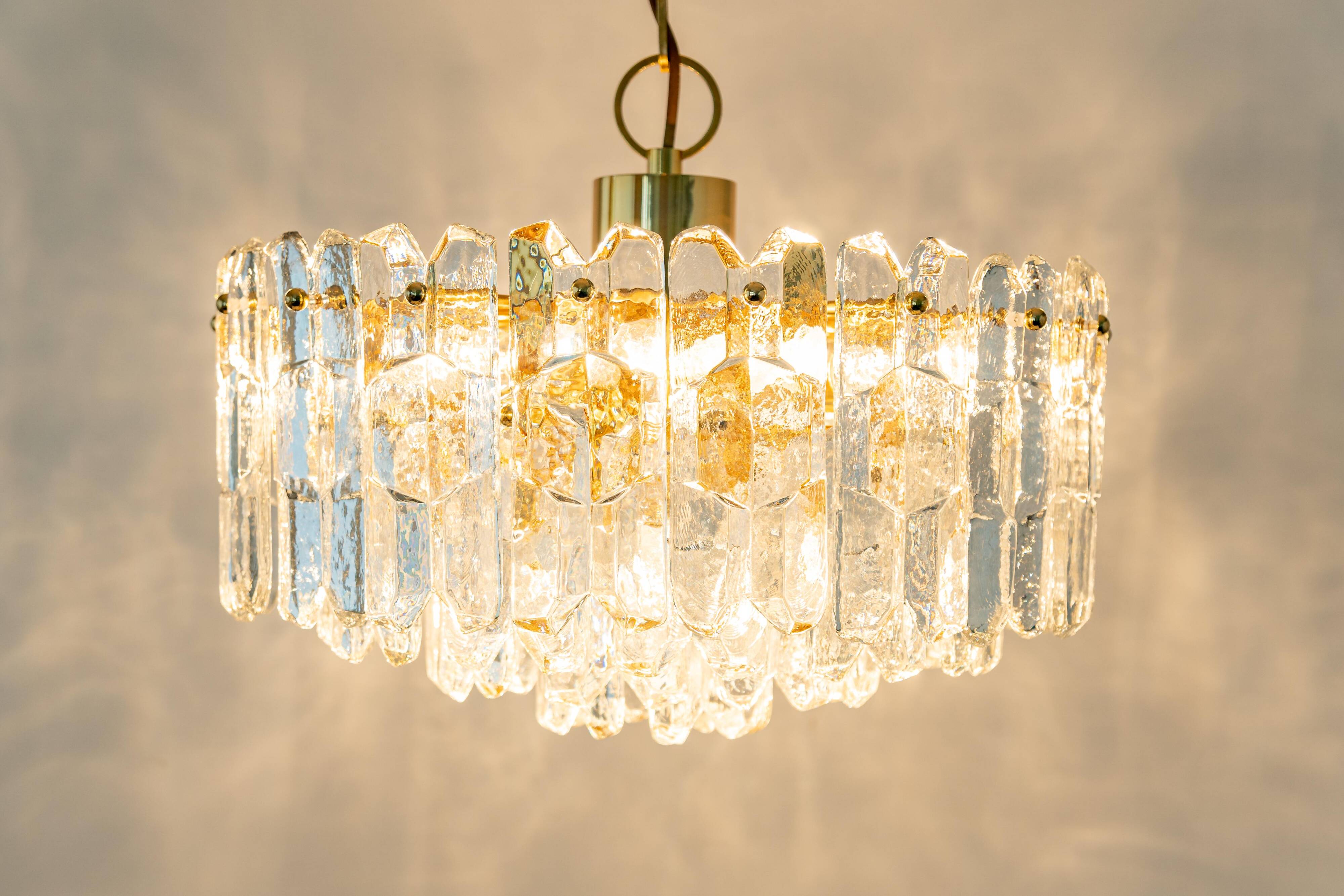 1 of 3 Palazzo chandelier in gilded brass and Murano glass, Kalmar, Austria, 1970s