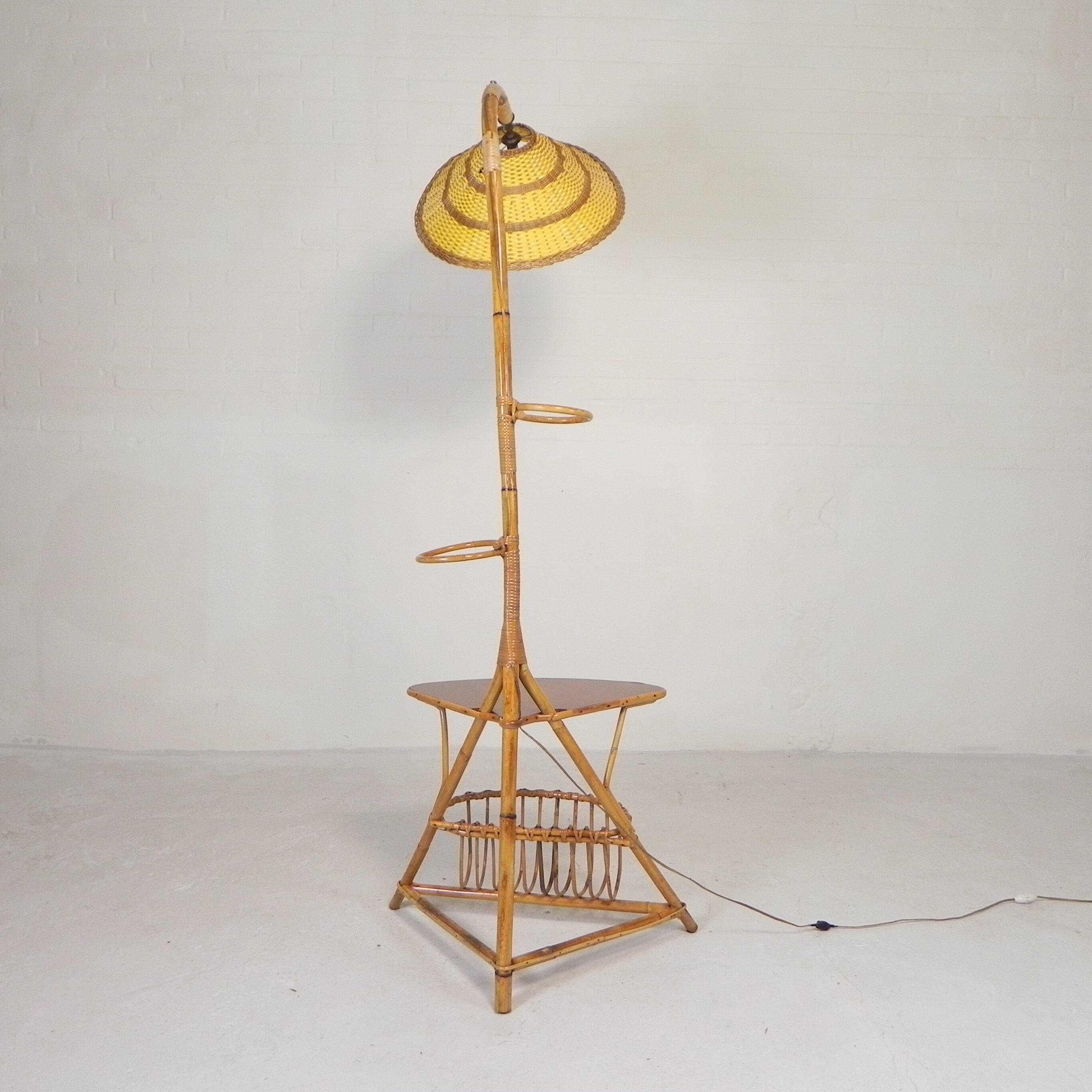 Bamboo floor lamp, 1950s