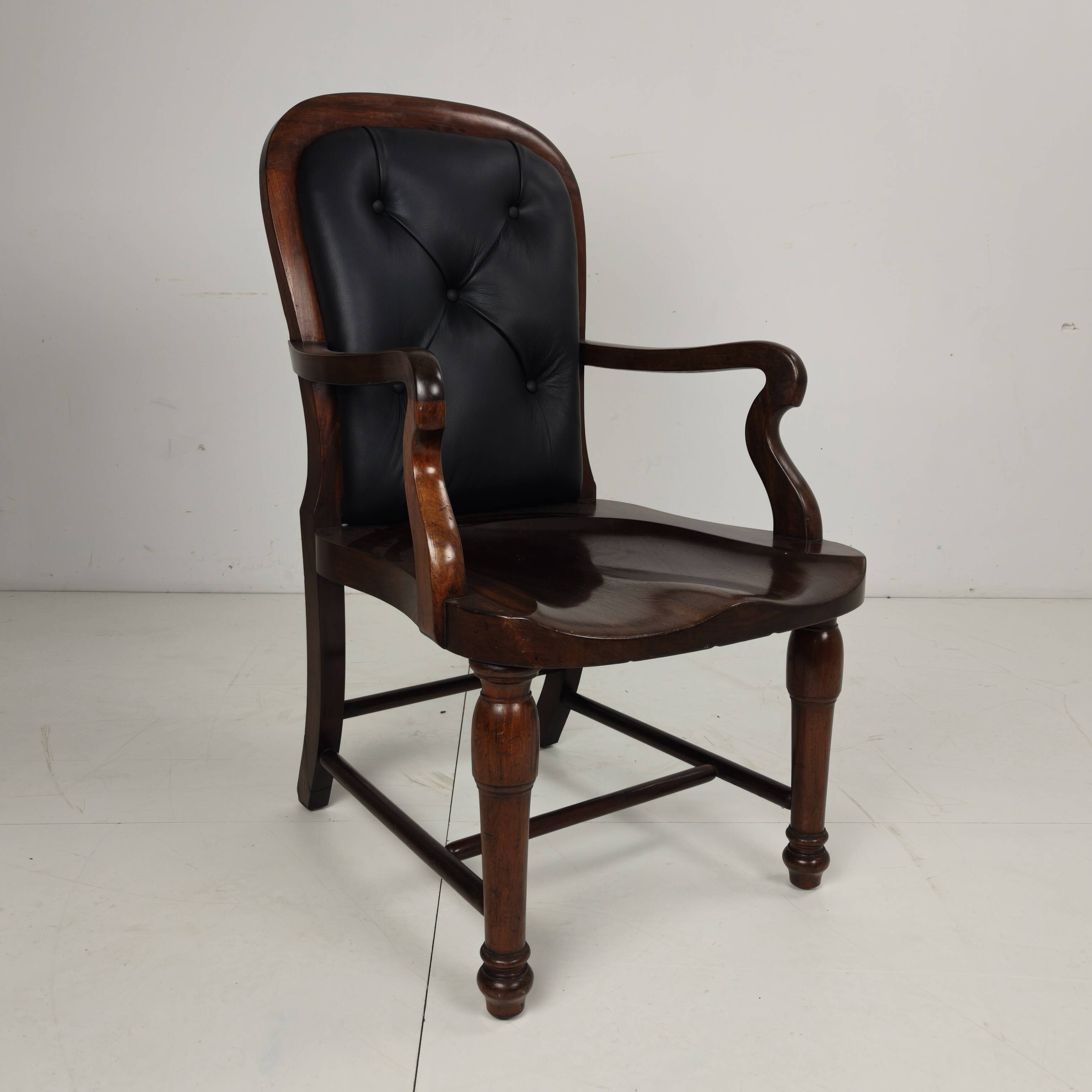 Victorian English Walnut & Leather Library Desk Chair