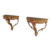 Paire de consoles en bois doré en forme de goutte - Italie XXe siècle