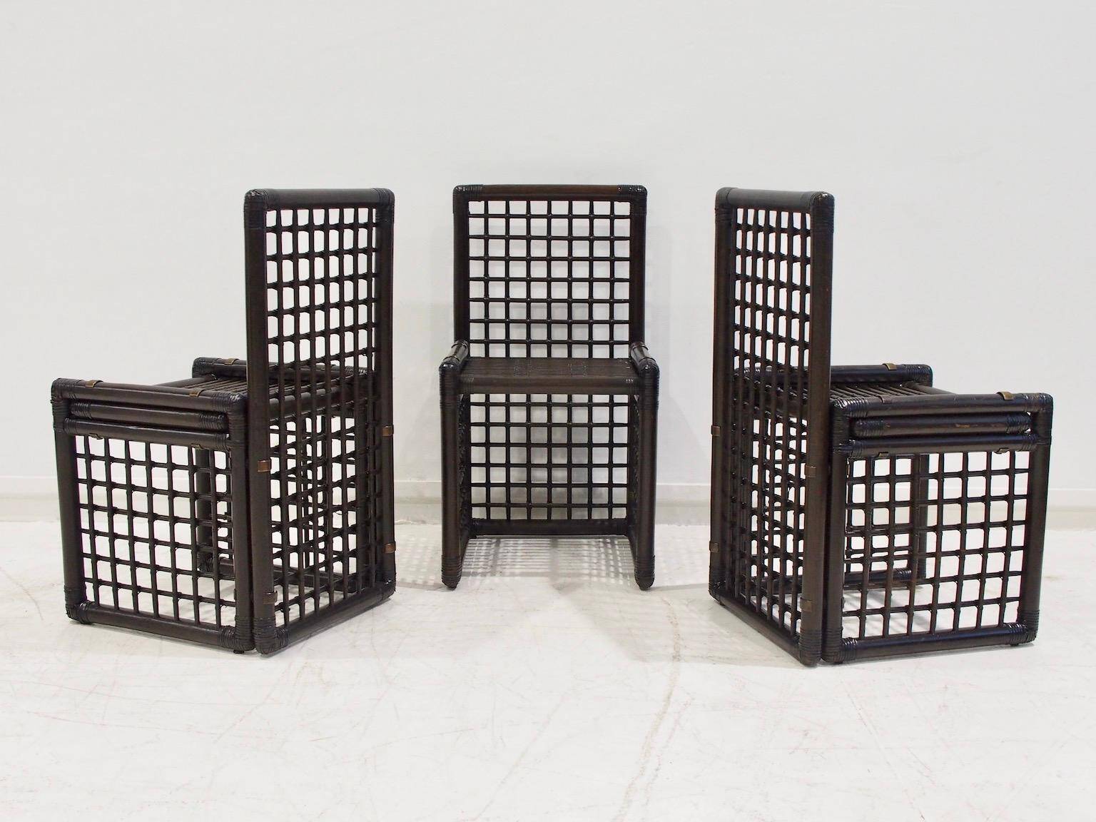 Ensemble de six chaises Afra et Tobia Scarpa en bambou et rotin
