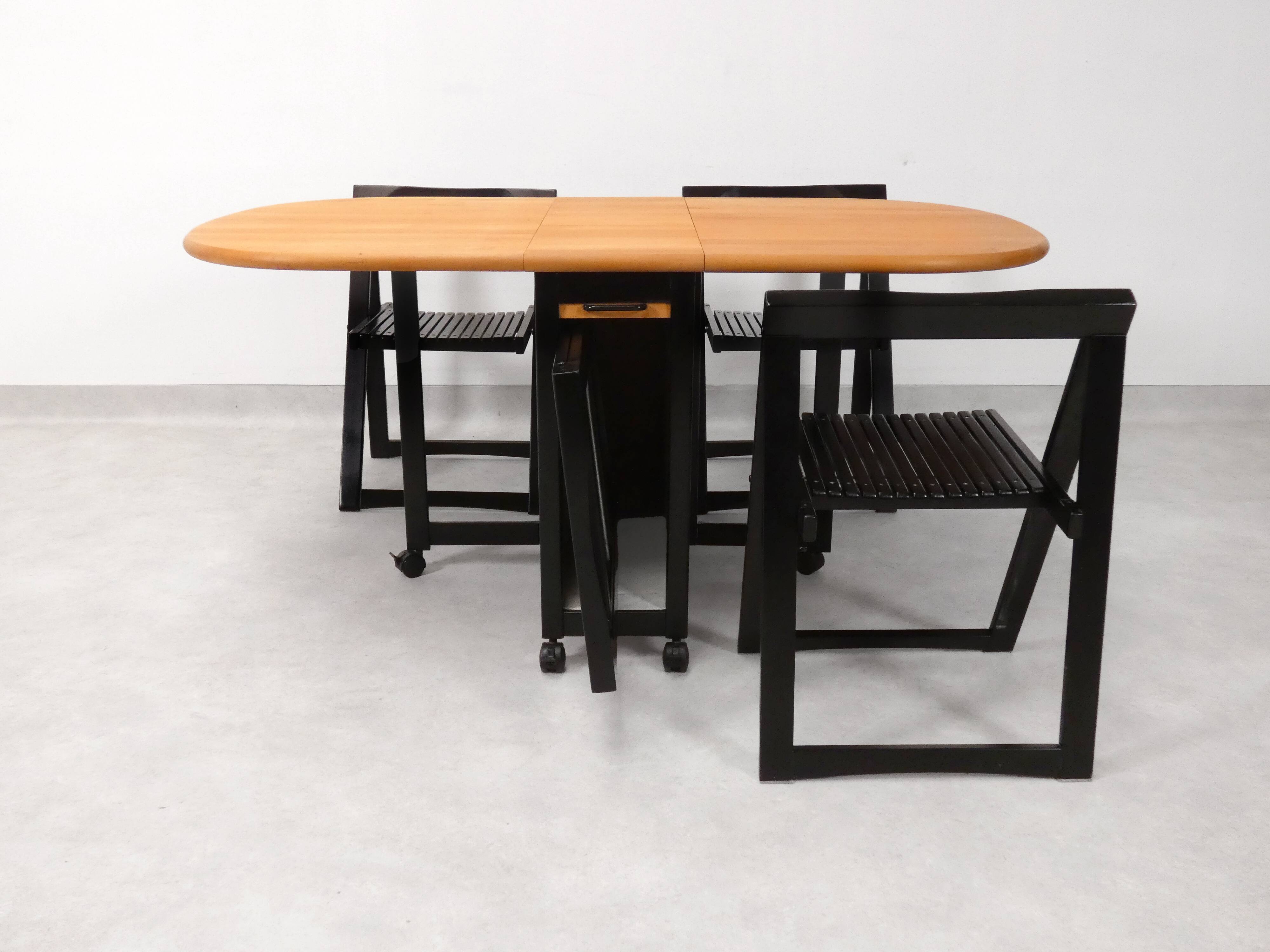 4 Trieste folding chairs with storrage table - Aldo Jacober for A. Bazzani