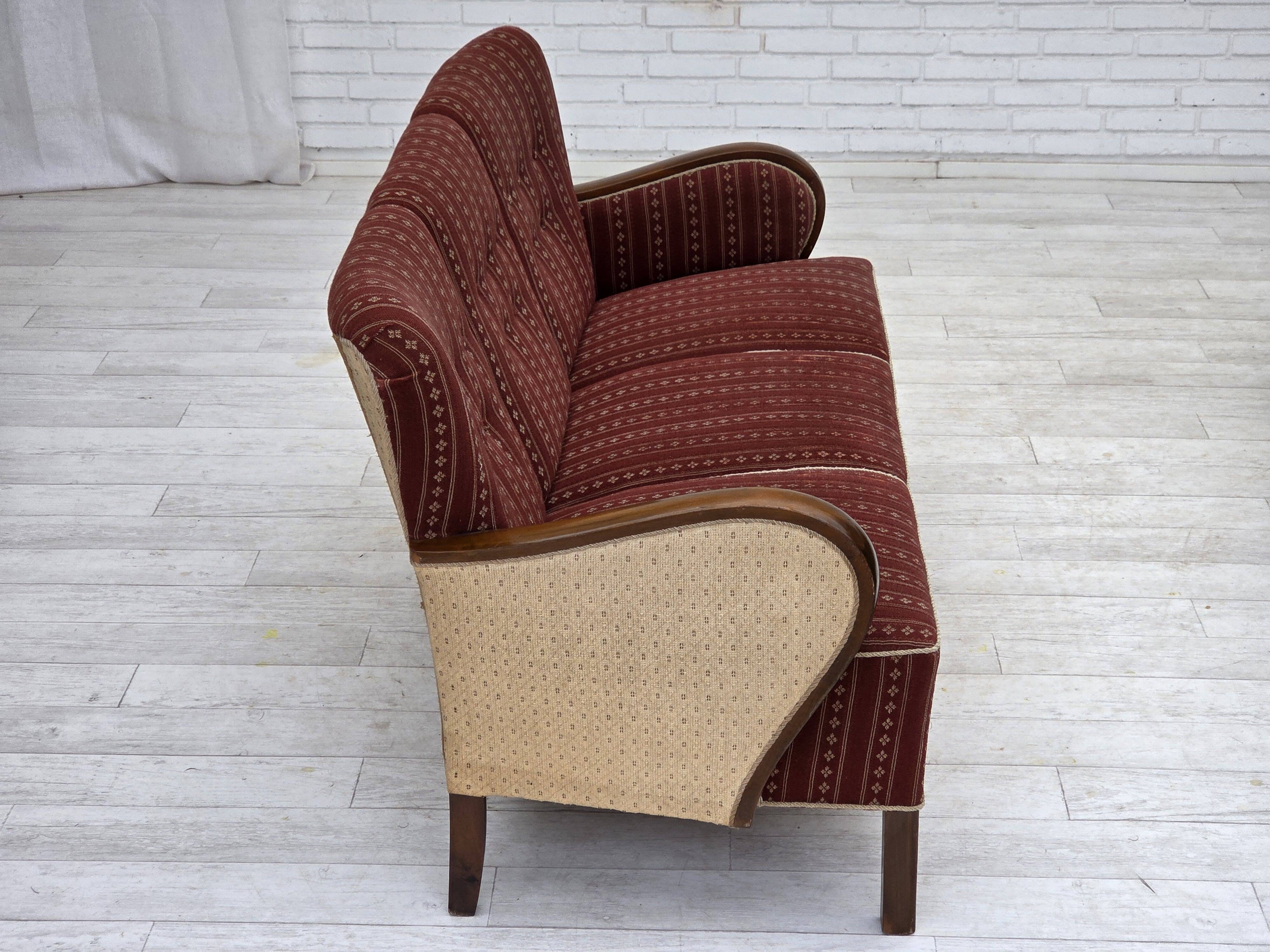 1960s, Danish 3-seater sofa, red furniture wool, beech wood.