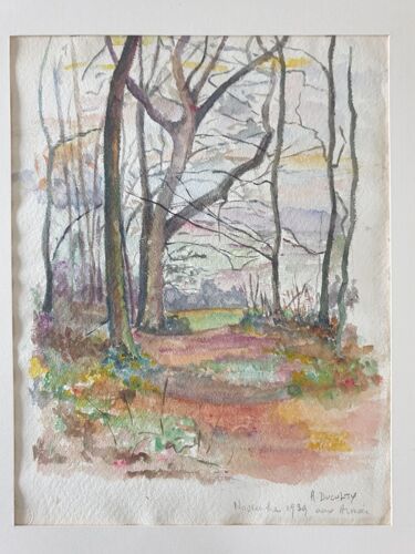Aquarelle sur papier "Forêt" Signée en bas à droite et datée 1939, André Duculty (1912-1990)