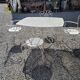 Old wrought iron garden furniture, table + 2 armchairs + 2 chairs