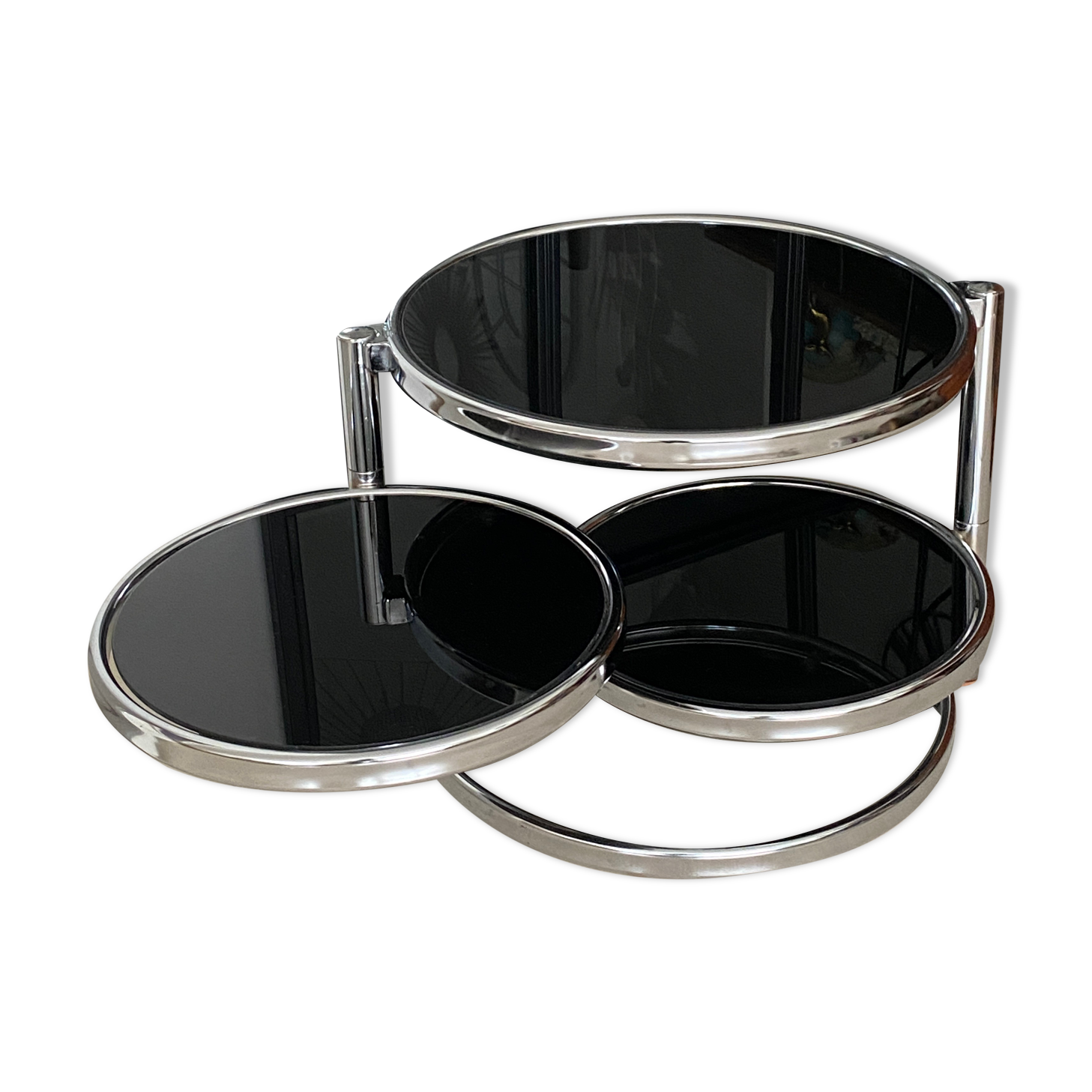 Table basse ronde en verre et chrome vintage