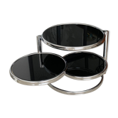 Round coffee table in vintage glass and chrome
