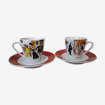 2 coffee cups with 2 porcelain saucers maxim's de paris