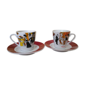 2 coffee cups with 2 porcelain saucers maxim's de paris