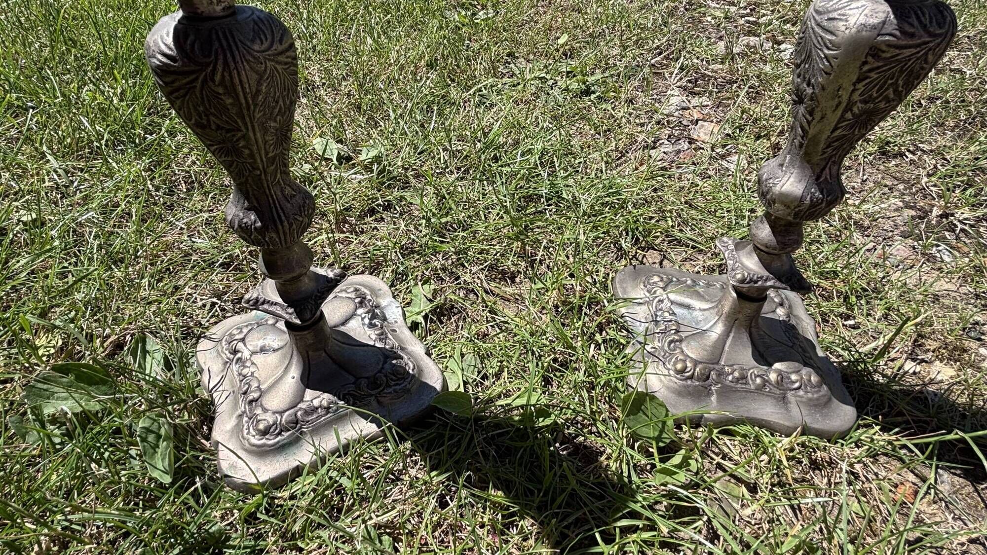 Pair of patinated metal baroque candlesticks – Louis XV style