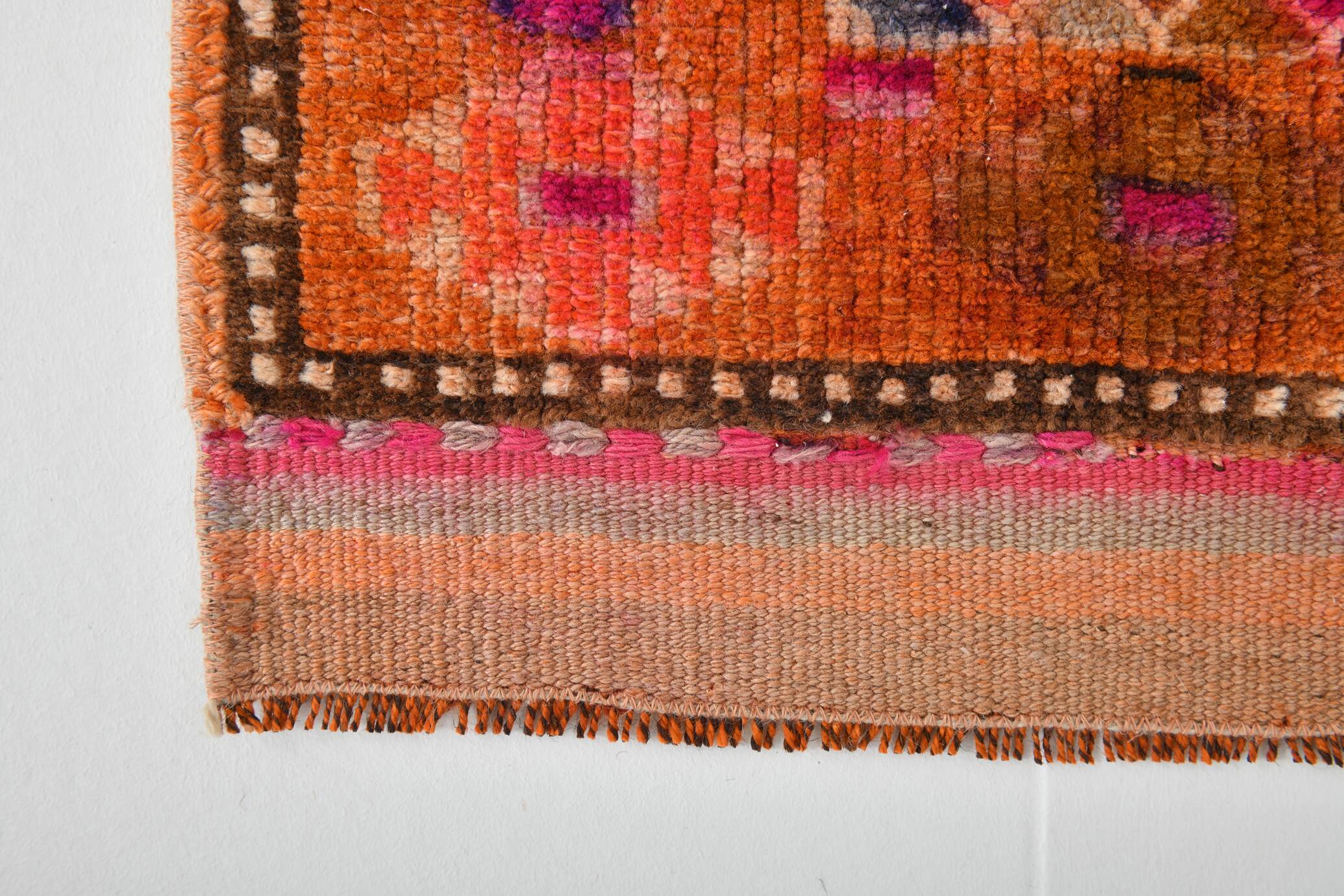 Long Tapis Couloir Vintage Orange et Fuchsia à Motifs Géométriques,91x278Cm