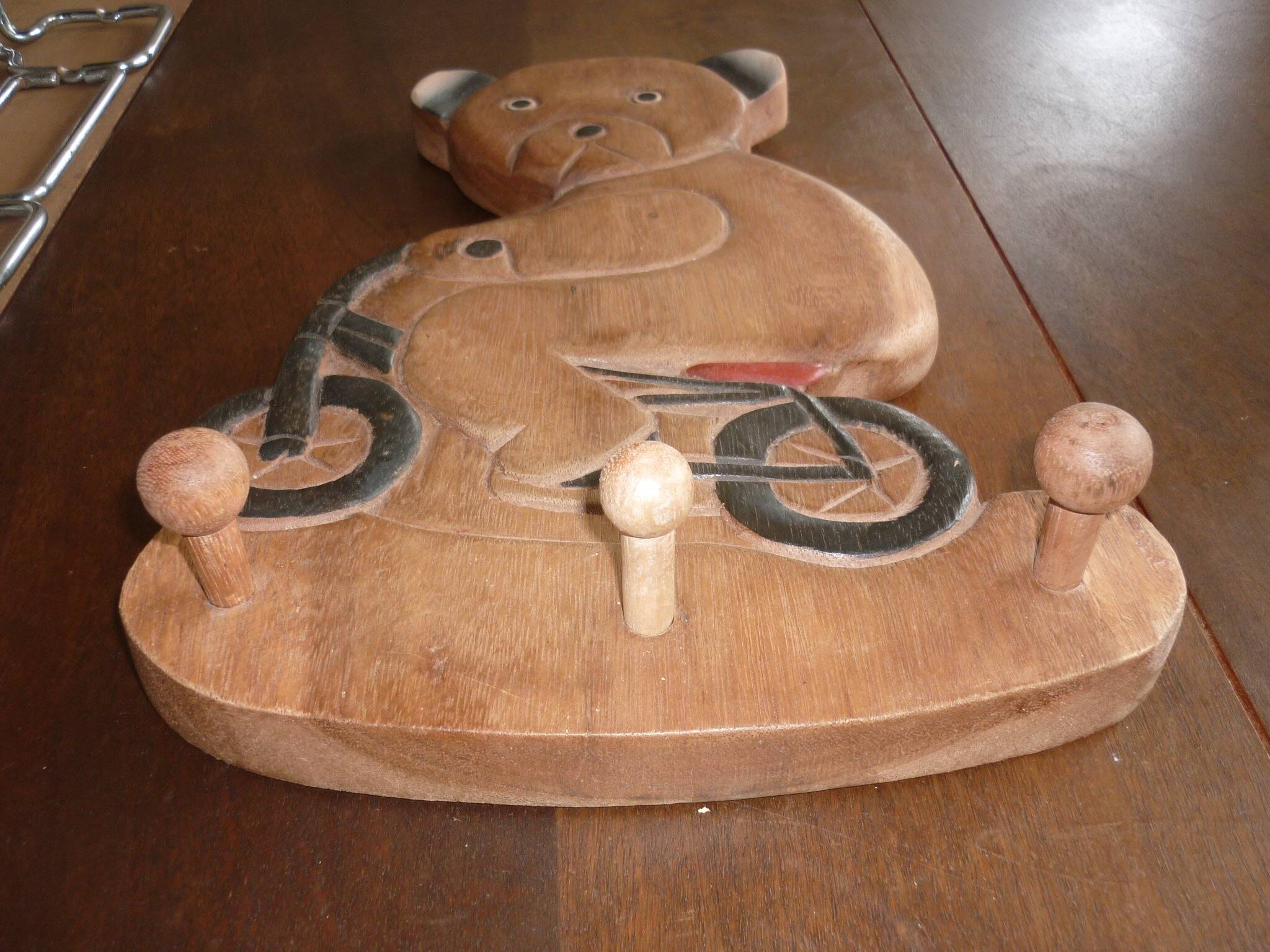 Vintage wooden bicycle bear coat rack