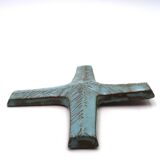 Pale blue ceramic wall cross signed Amphora, 1970s.