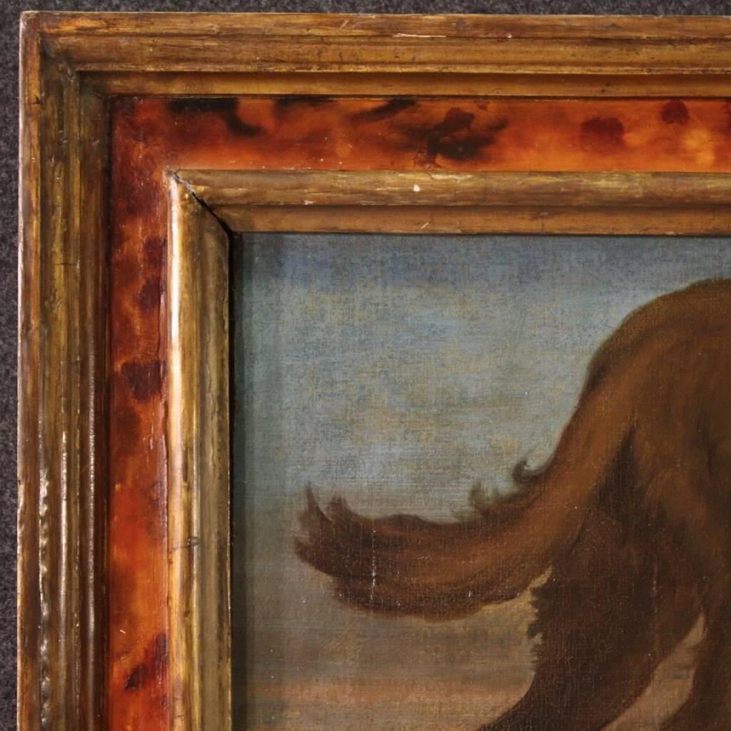 Tableau lombard antique du XVIIe siècle, le berger avec ses chiens