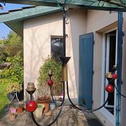 pair of vintage black metal chandeliers with red balls 1950/1970