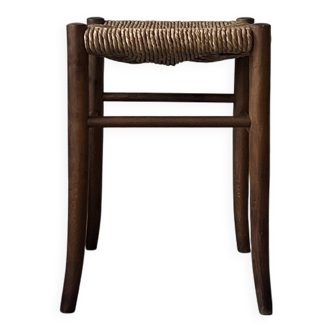 Vintage wooden and wicker table stool, 1960s